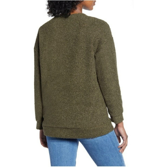 CASLON Nordstrom Cozy Olive Sherpa V-Neck … - Picture 8 of 9